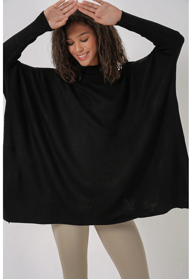 Oferte la Pulover dama - BigDart - cu guler inalt - dungi - tricot - Negru -