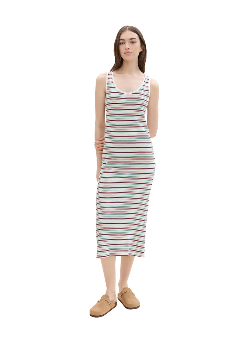 Oferte la Rochie maxi in dungi - Alb/Verde/Rosu stins