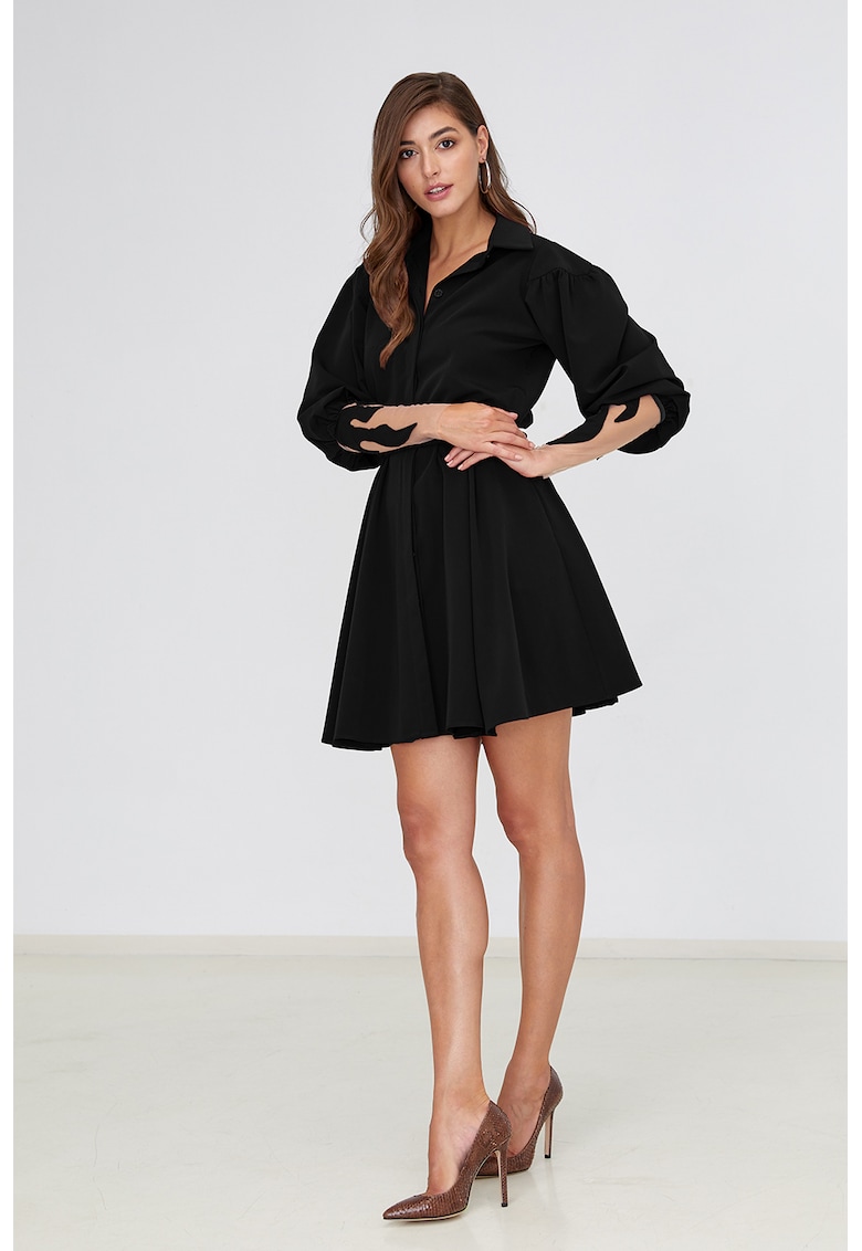 Oferte la Rochie mini evazata cu maneci bufate - Negru