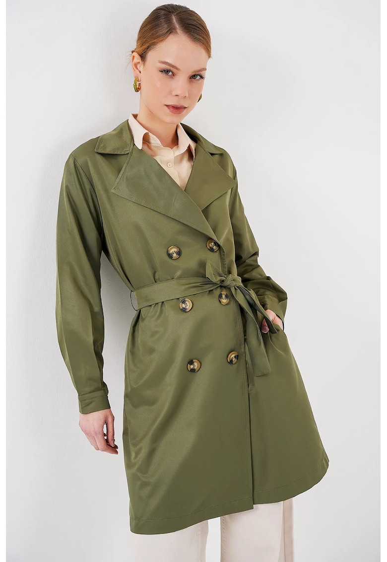 Oferte la Palton dama HiCCUP - cu doua randuri de nasturi - textil - verde