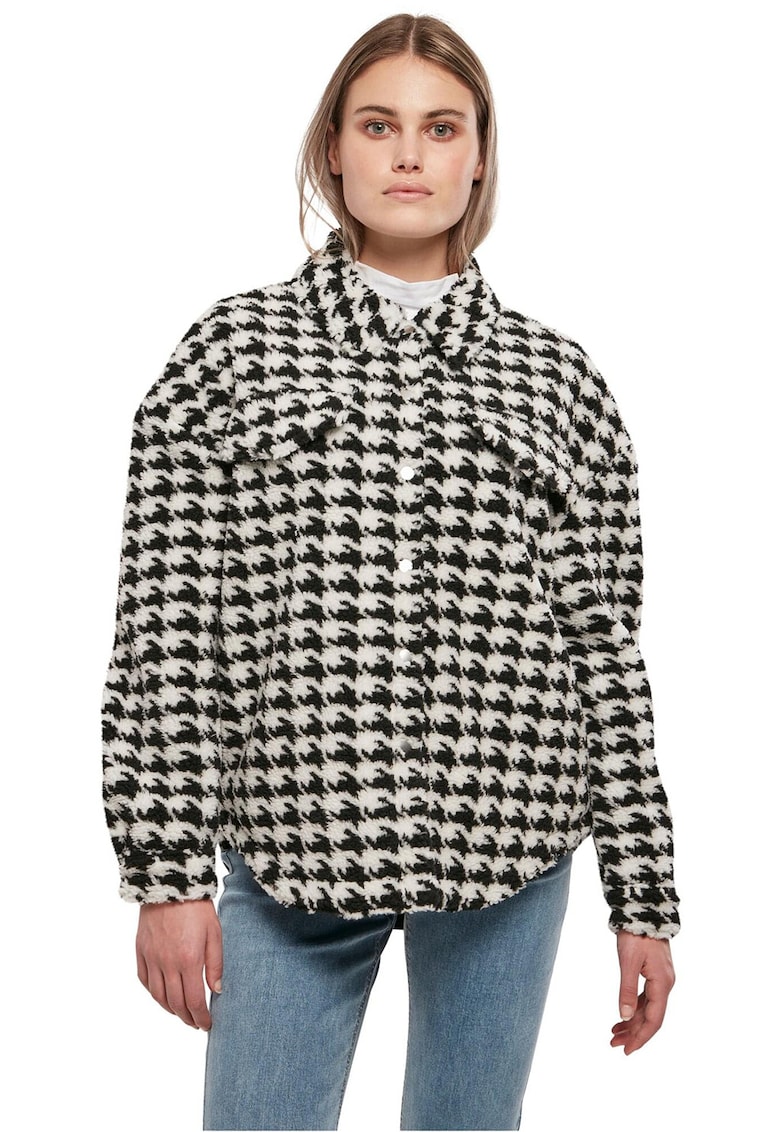 Oferte la Jacheta pufoasa cu model houndstooth - Alb/Negru