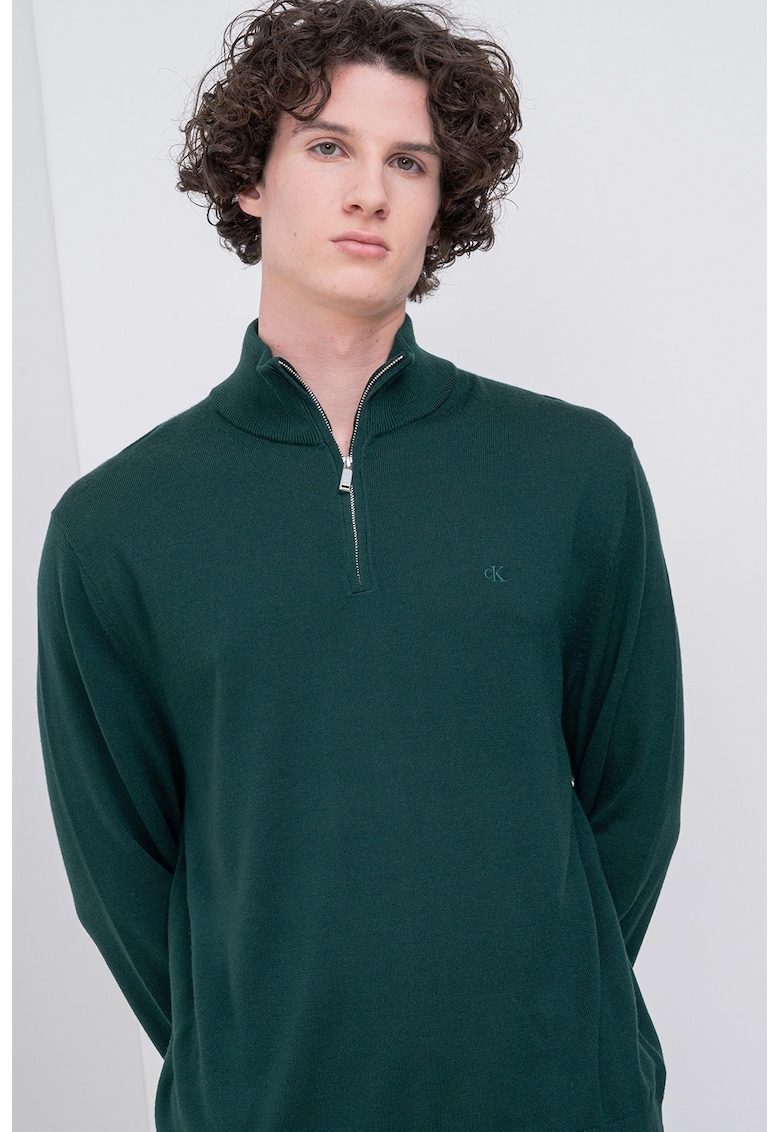 Oferte la Pulover din lana cu fenta cu fermoar - Verde englez