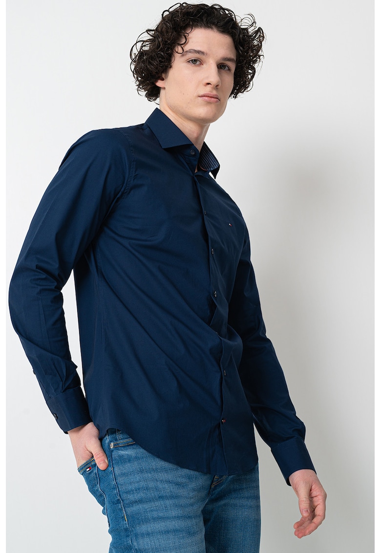 Oferte la Camasa slim fit din amestec de bumbac - Albastru inchis
