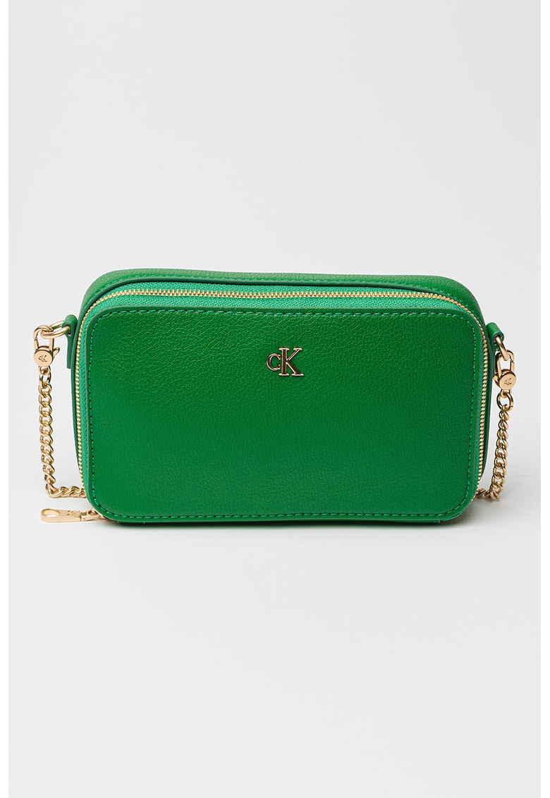 Oferte la Geanta crossbody de piele ecologica cu logo metalic - Verde