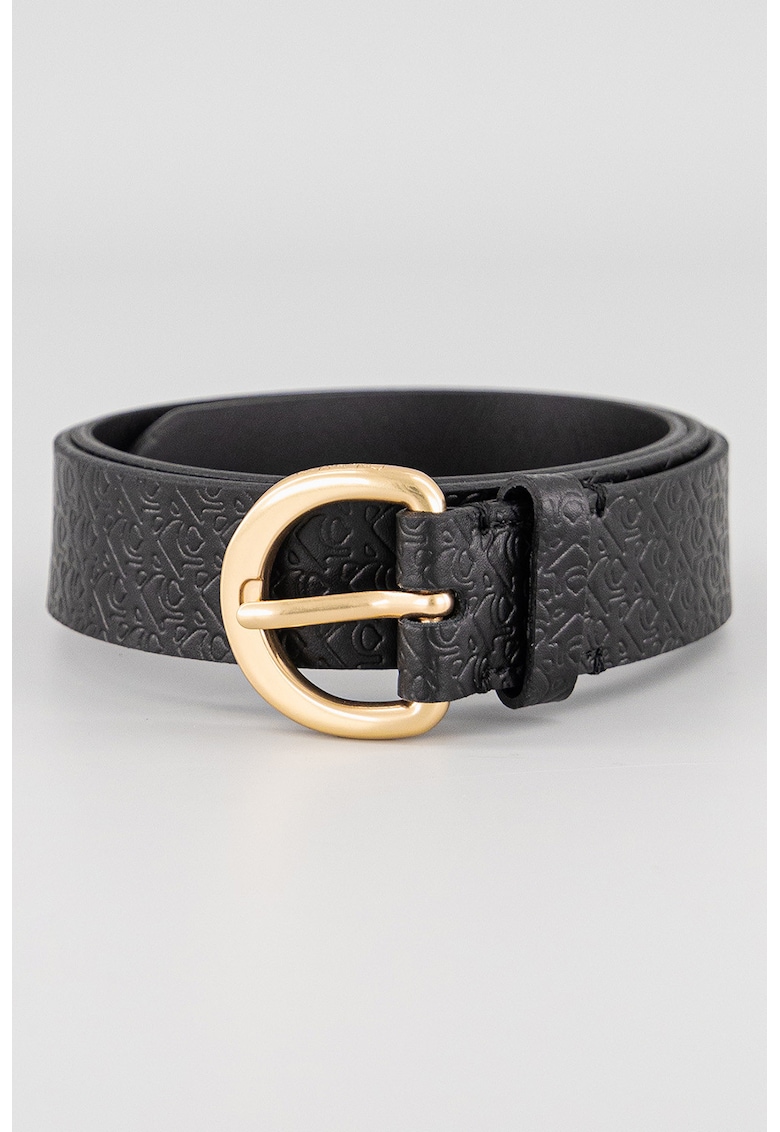 Oferte la Curea de piele cu model monograma - Negru
