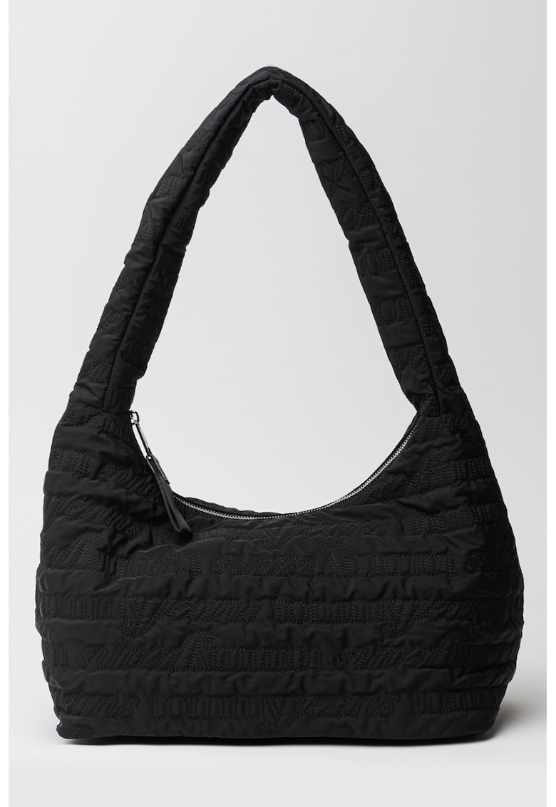 Oferte la Geanta hobo din material textil cu bareta fixa de umar - Negru