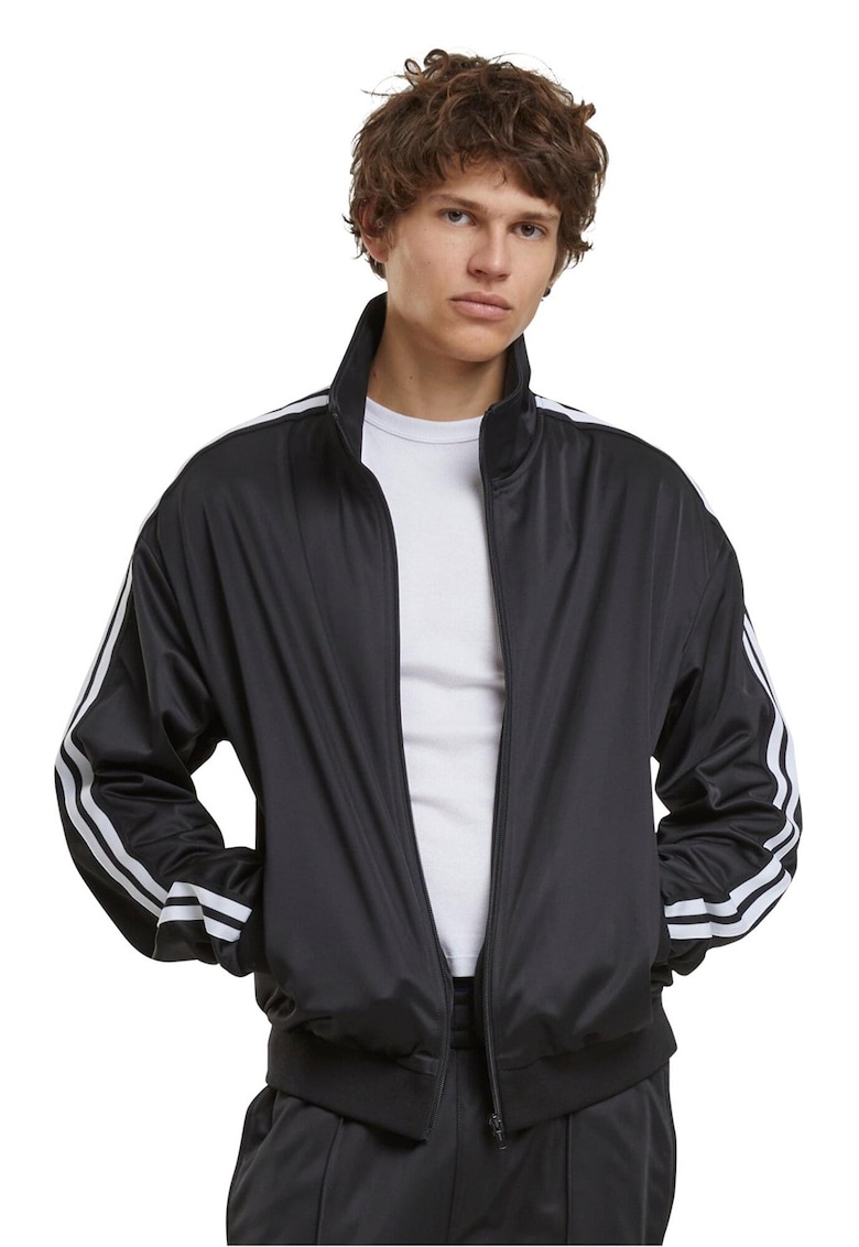 Oferte la Bluza de trening cu fermoar cu benzi contrastante pe maneci - Negru