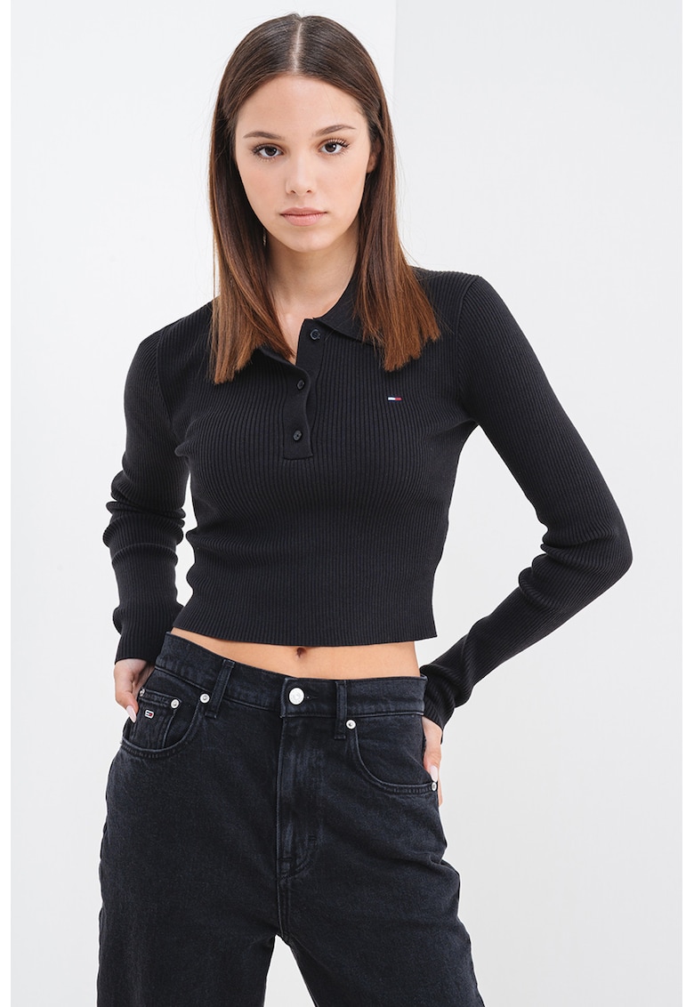 Oferte la Pulover crop din amestec de bumbac organic - Negru
