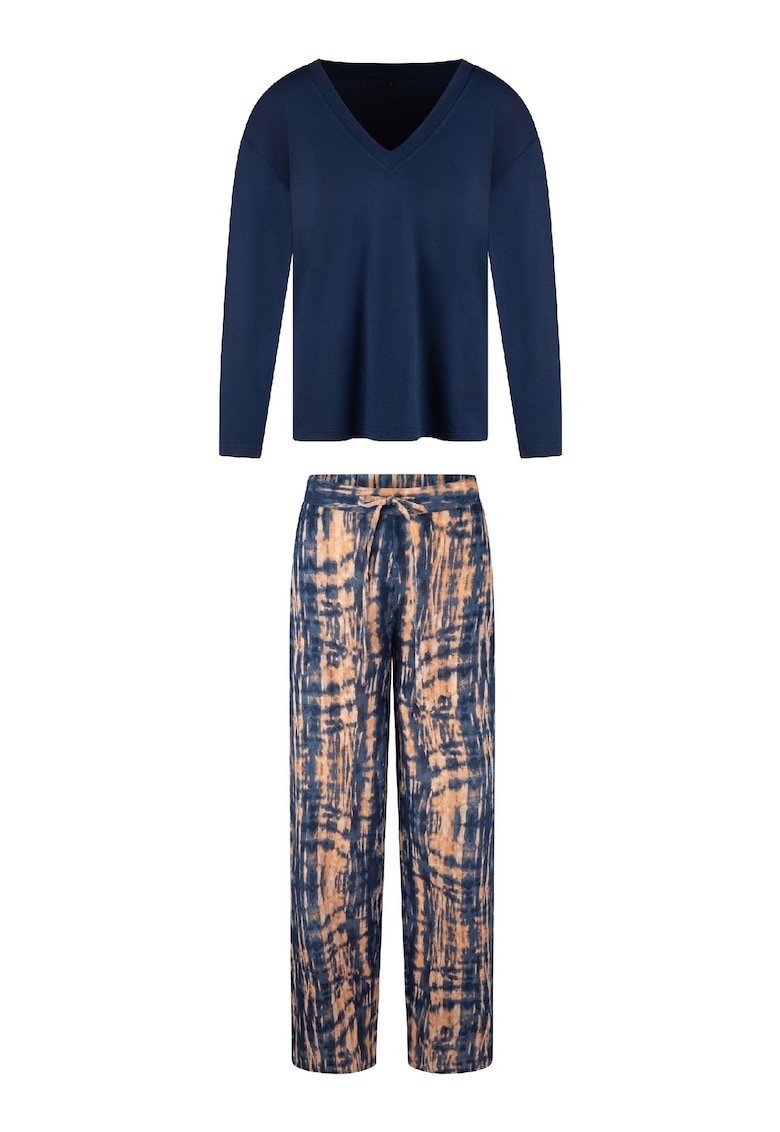Oferte la Pijama regular fit cu decolteu in V - Portocaliu/Albastru