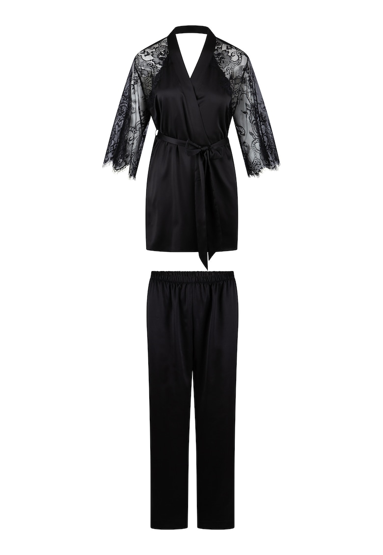 Oferte la Pijama din satin cu dantela - Negru