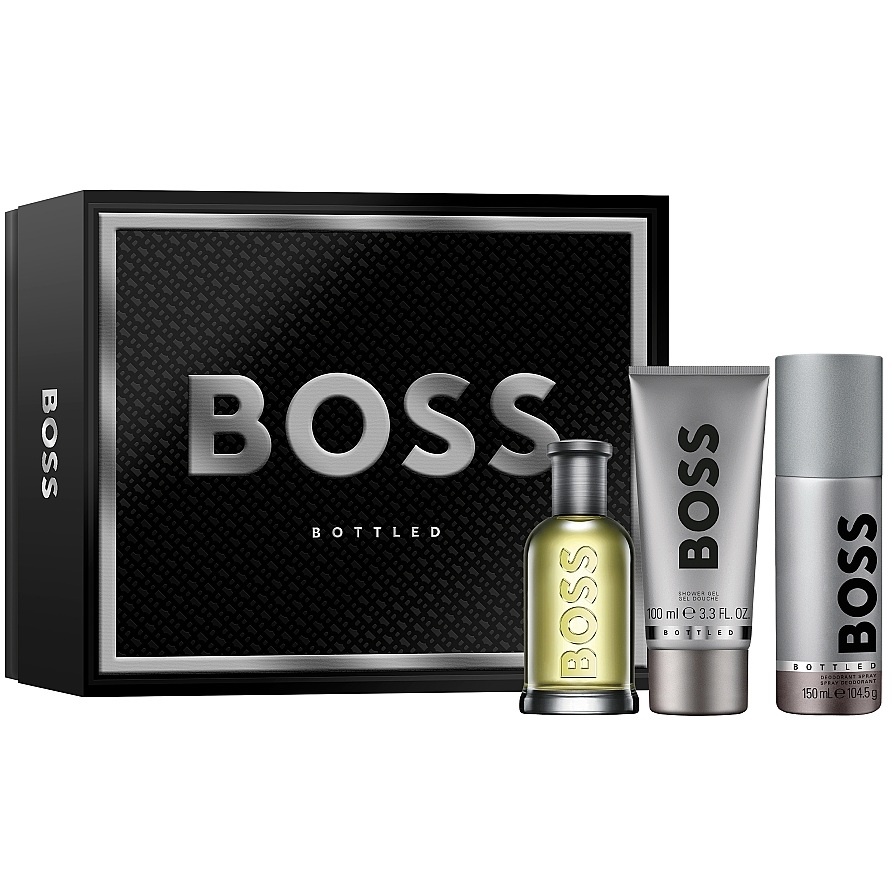 Oferte la Set cadou Hugo Boss Boss Bottled, Barbati, Apa de Toaleta (Continut set: 100 ml Apa de Toaleta + 150 ml Gel de Dus + 150 ml Deodorant spray)