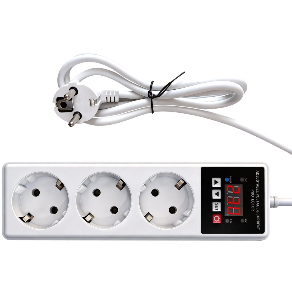 Oferte la Priza multipla SINOTIMER SVP103VA-EU, protectie reglabila la supratensiune, subtensiune si supracurent, afisaj digital LCD, 230V