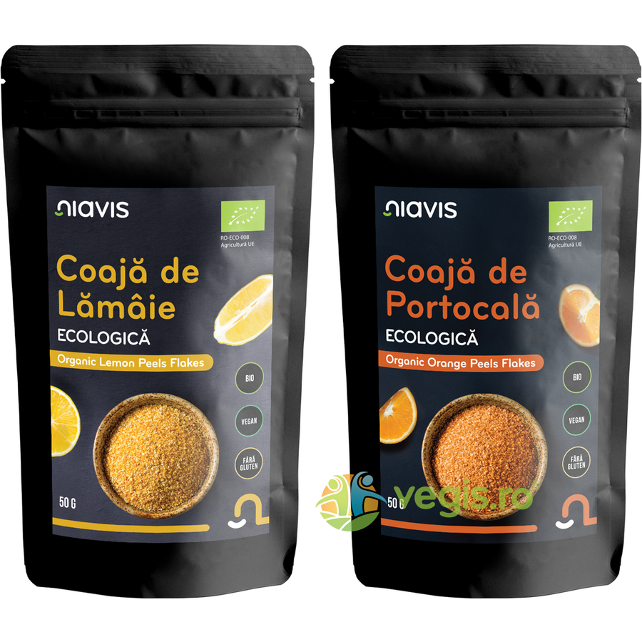 Oferte la Pachet Coaja de Portocala Macinata fara Gluten Ecologica/Bio 50g + Coaja de Lamaie Macinata fara Gluten Ecologica/Bio 50g