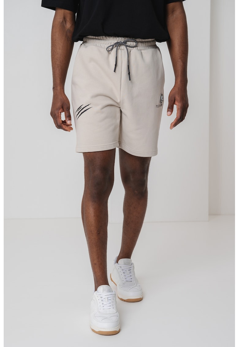 Oferte la Pantaloni scurti cu snur si imprimeu logo - Grej