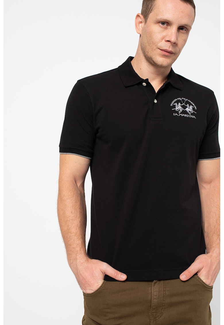 Oferte la Tricou polo din material pique cu broderie logo - Negru/Gri