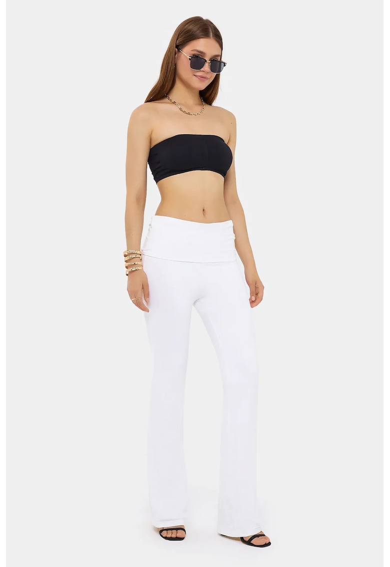 Oferte la Colanti -  evazati cu detaliu in talie - alb - textil