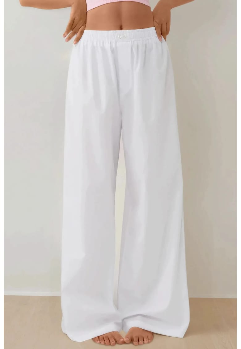 Oferte la Pantaloni din bumbac cu talie inalta si croiala lejera
