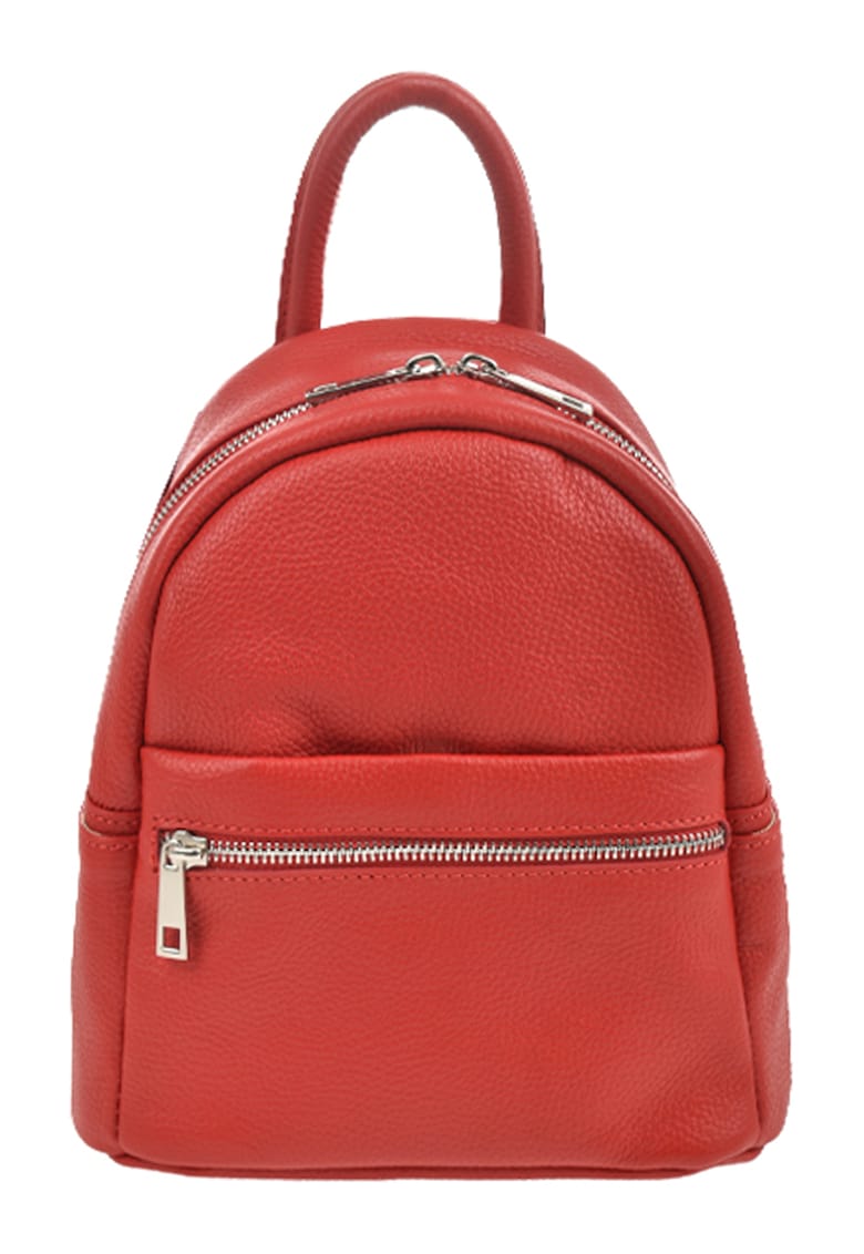 Oferte la Rucsac de piele cu buzunar cu fermoar - Rosu