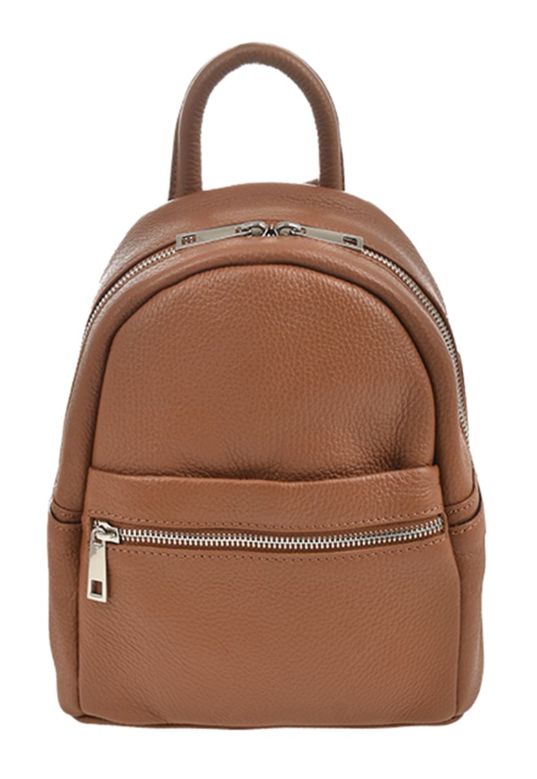 Oferte la Rucsac de piele cu buzunar cu fermoar - Caramel