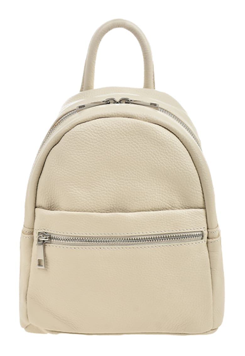 Oferte la Rucsac de piele cu buzunar cu fermoar - Bej deschis