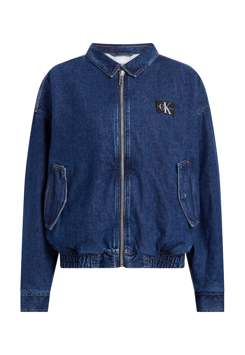Oferte la Jacheta din denim cu fermoar si buzunare laterale - Albastru