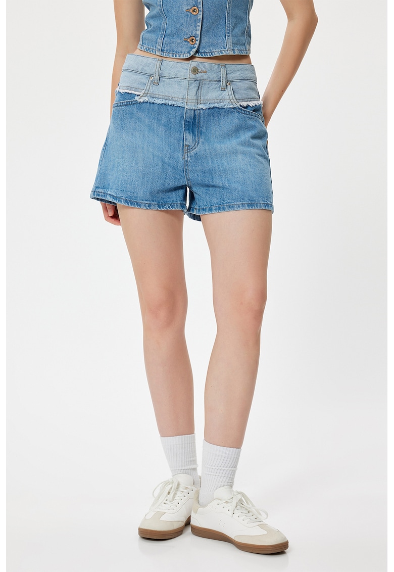 Oferte la Pantaloni scurti cu dou anuante si talie inalta - Albastru melange