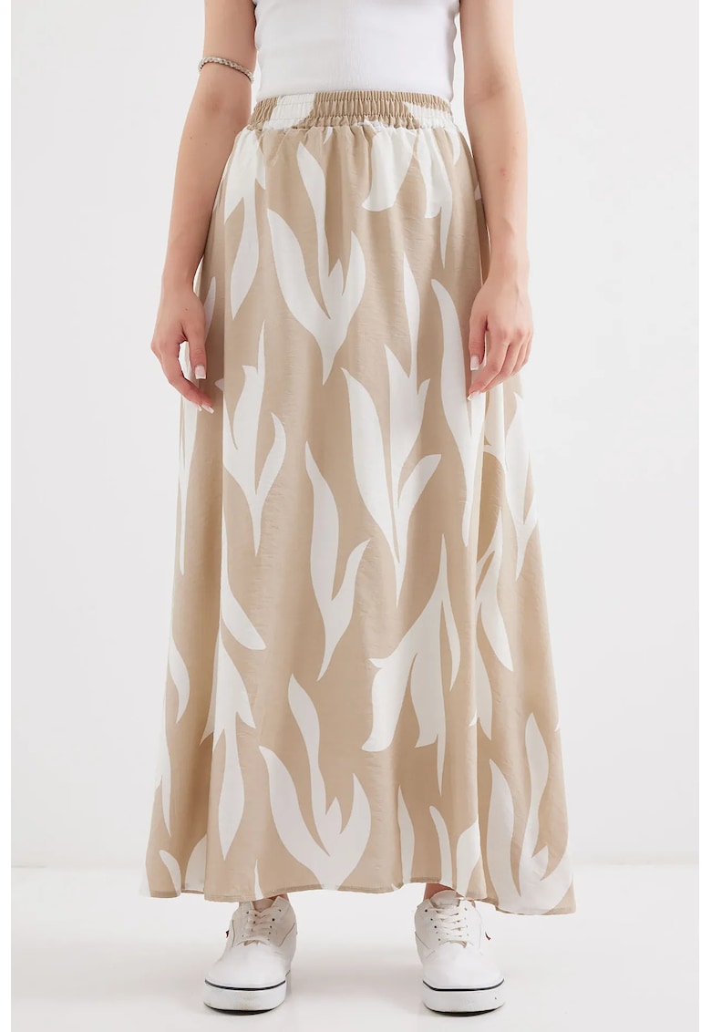 Oferte la Fusta maxi - HiCCUP - model texturat - talie elastica - bej - textil