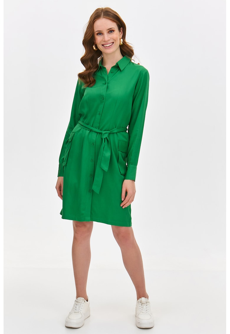 Oferte la Rochie cu nasturi si buzunare cu clapa - Verde
