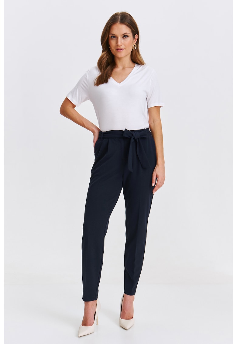 Oferte la Pantaloni cu croiala conica si cordon in talie - Bleumarin
