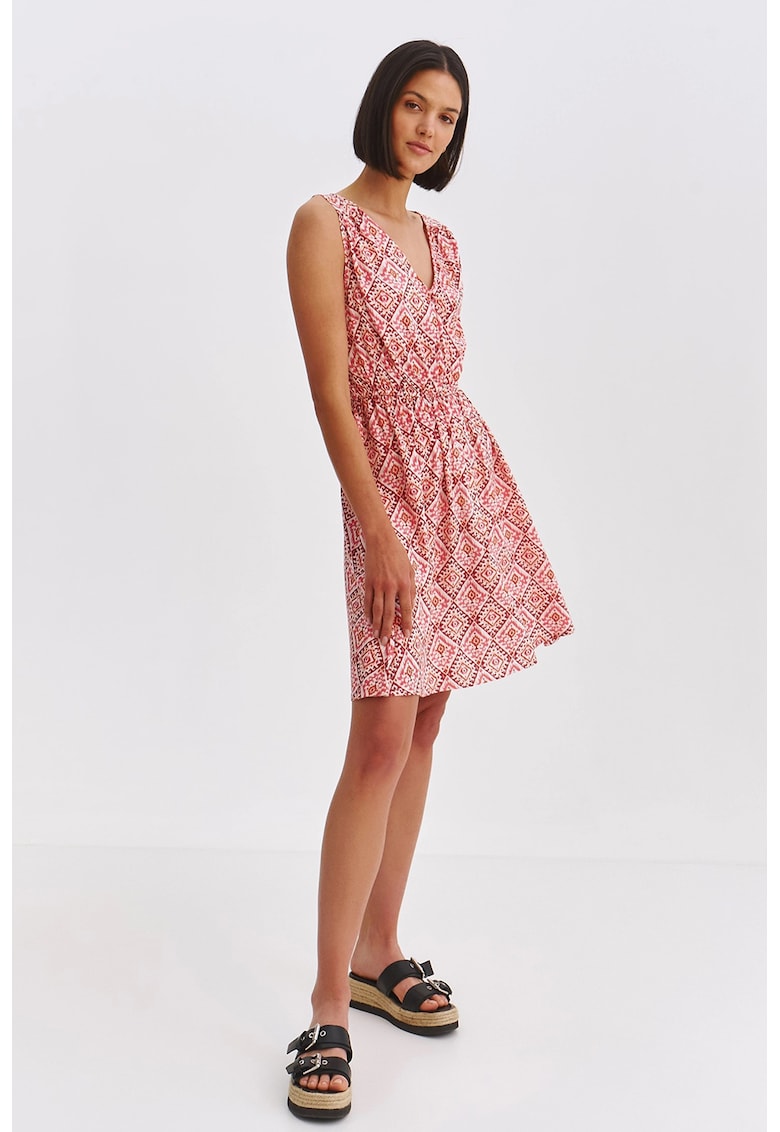 Oferte la Rochie evazata cu decolteu in V si imprimeu - Rosu/Alb fildes