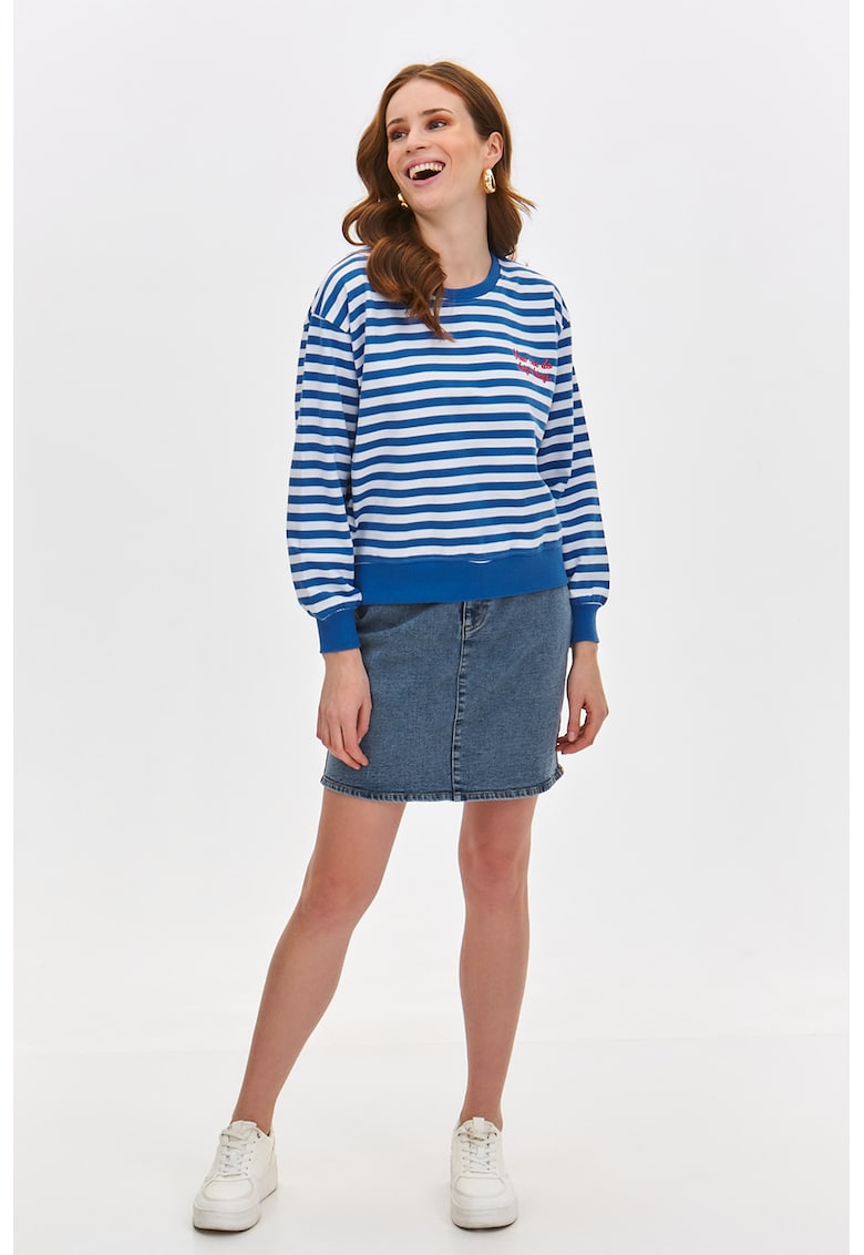 Oferte la Bluza de trening cu model in dungi si maneci cazute - Alb/Turcoaz