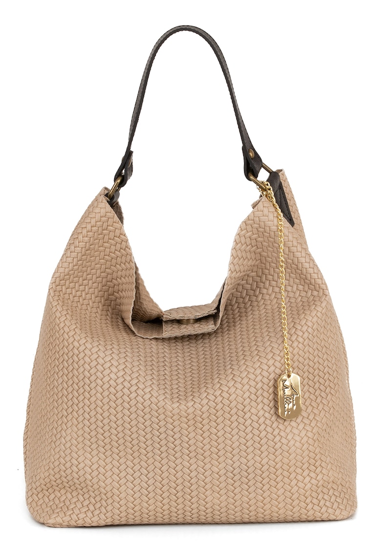 Oferte la Geanta hobo de piele cu aspect impletit Sebastiana - Maro deschis
