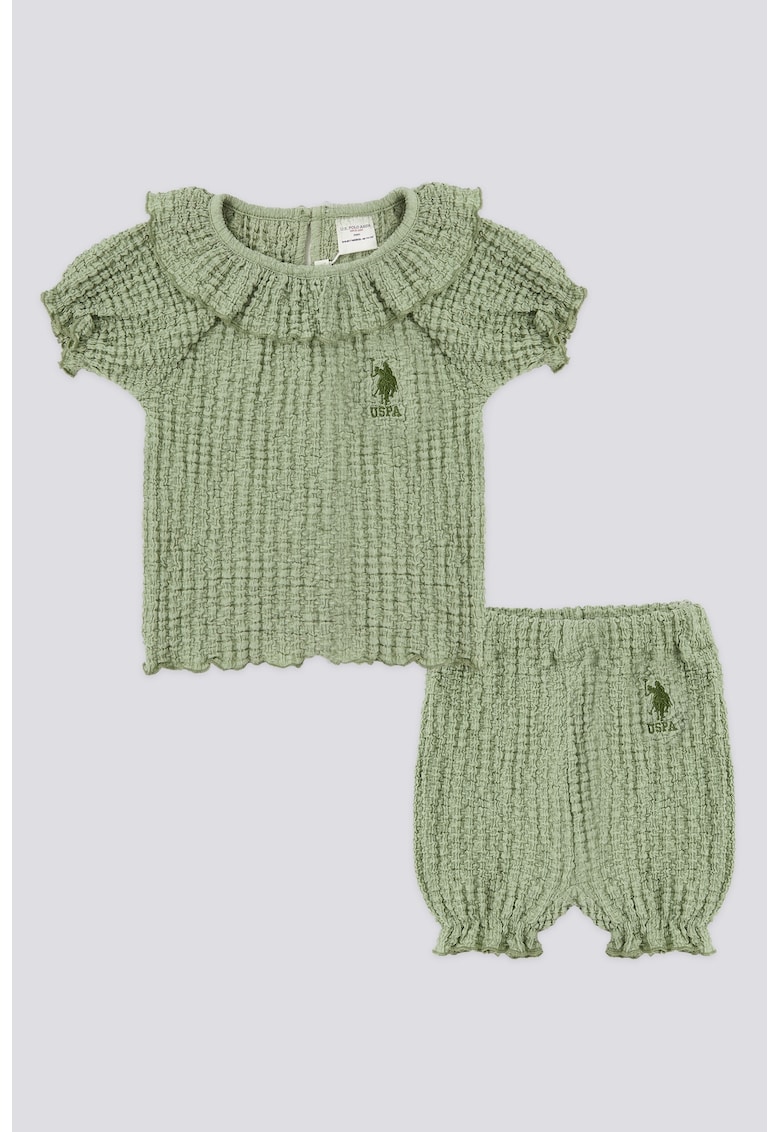 Oferte la Set de tricou texturat si pantaloni scurti - Verde feriga