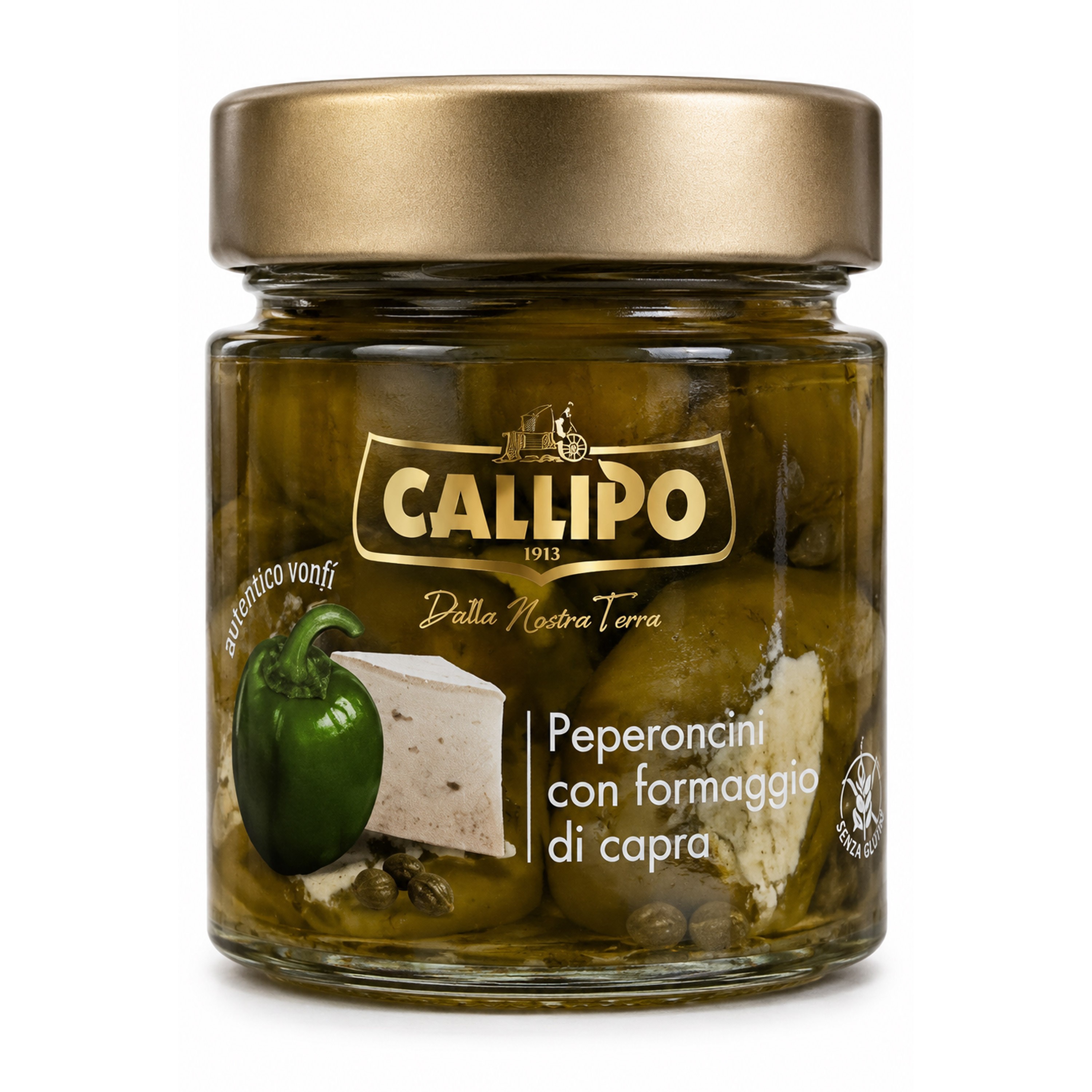 Oferte la Ardei verzi peperoncini în ulei de măsline umpluți cu brânză de capră, 225g Callipo