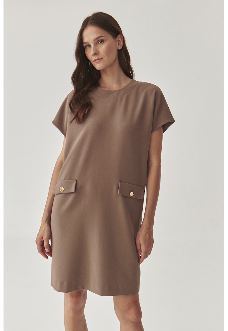 Oferte la Rochie uni cu buzunare decorative Menirko - Maro deschis