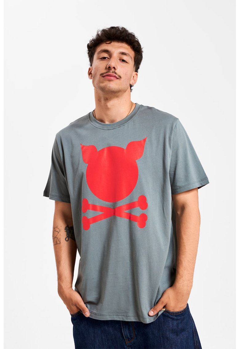 Oferte la Tricou unisex de bumbac cu logo - Gri carbune/Rosu vermillion