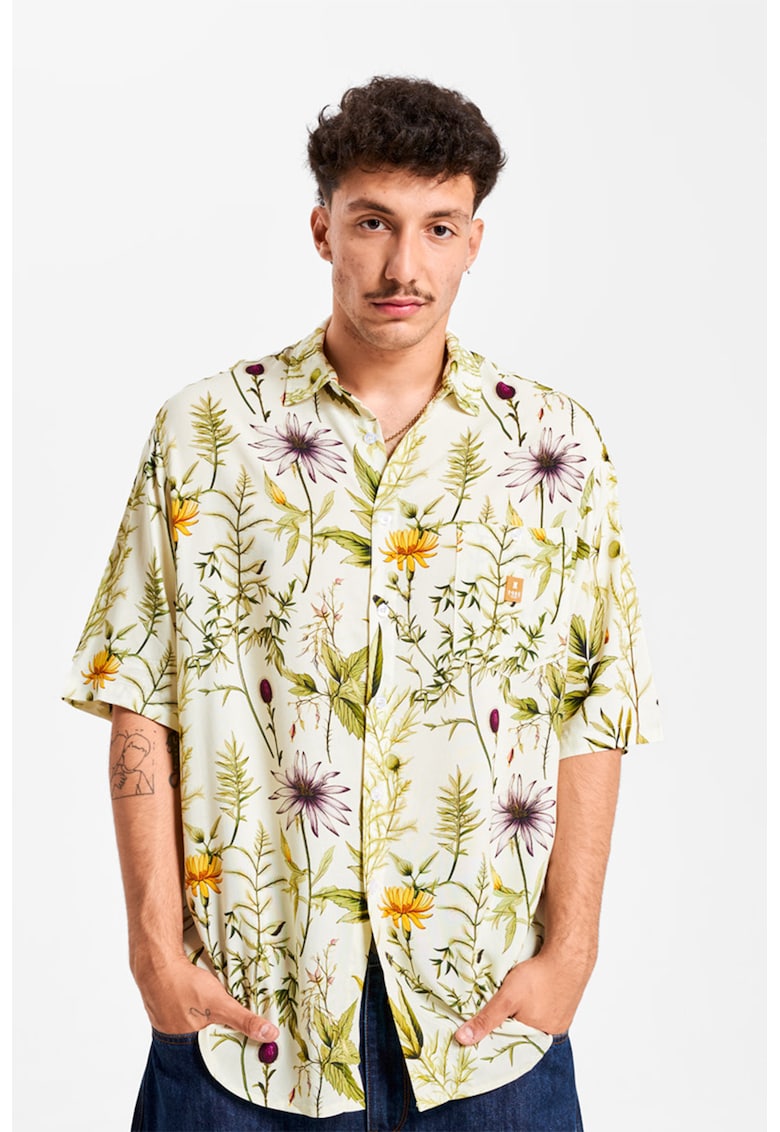 Oferte la Camasa unisex supradimensionata - Alb/Verde/Portocaliu