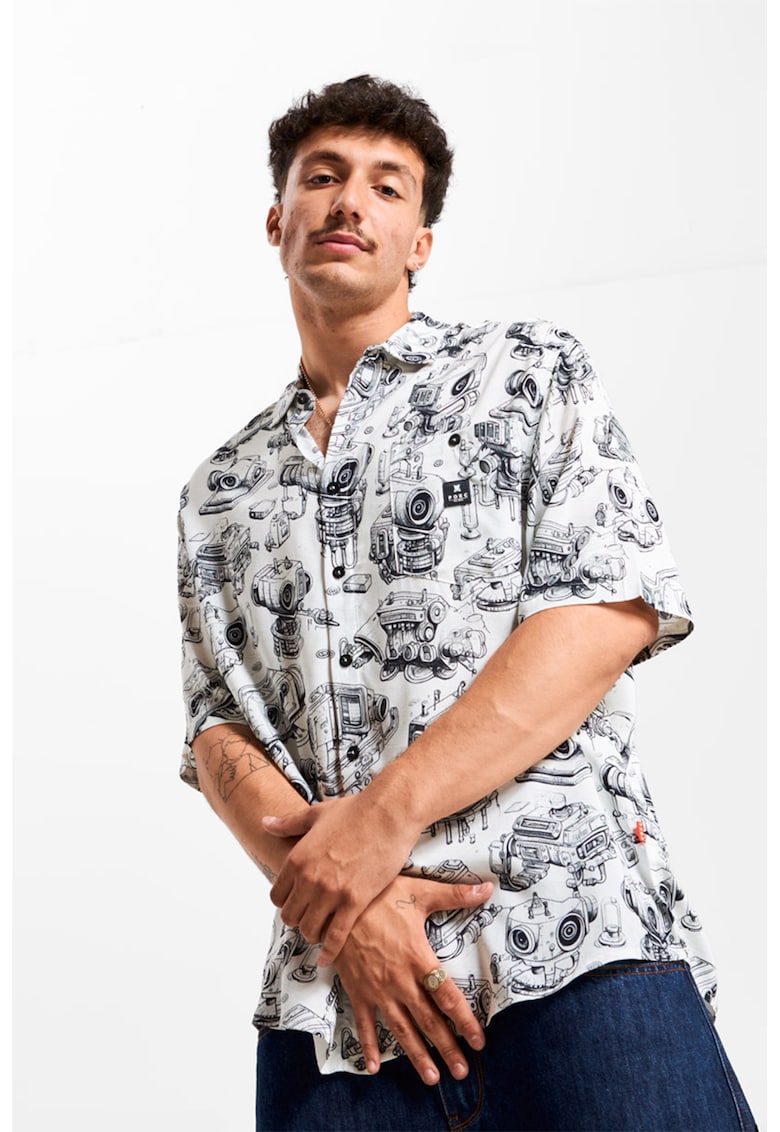 Oferte la Camasa unisex supradimensionata cu imprimeu - Alb/Negru