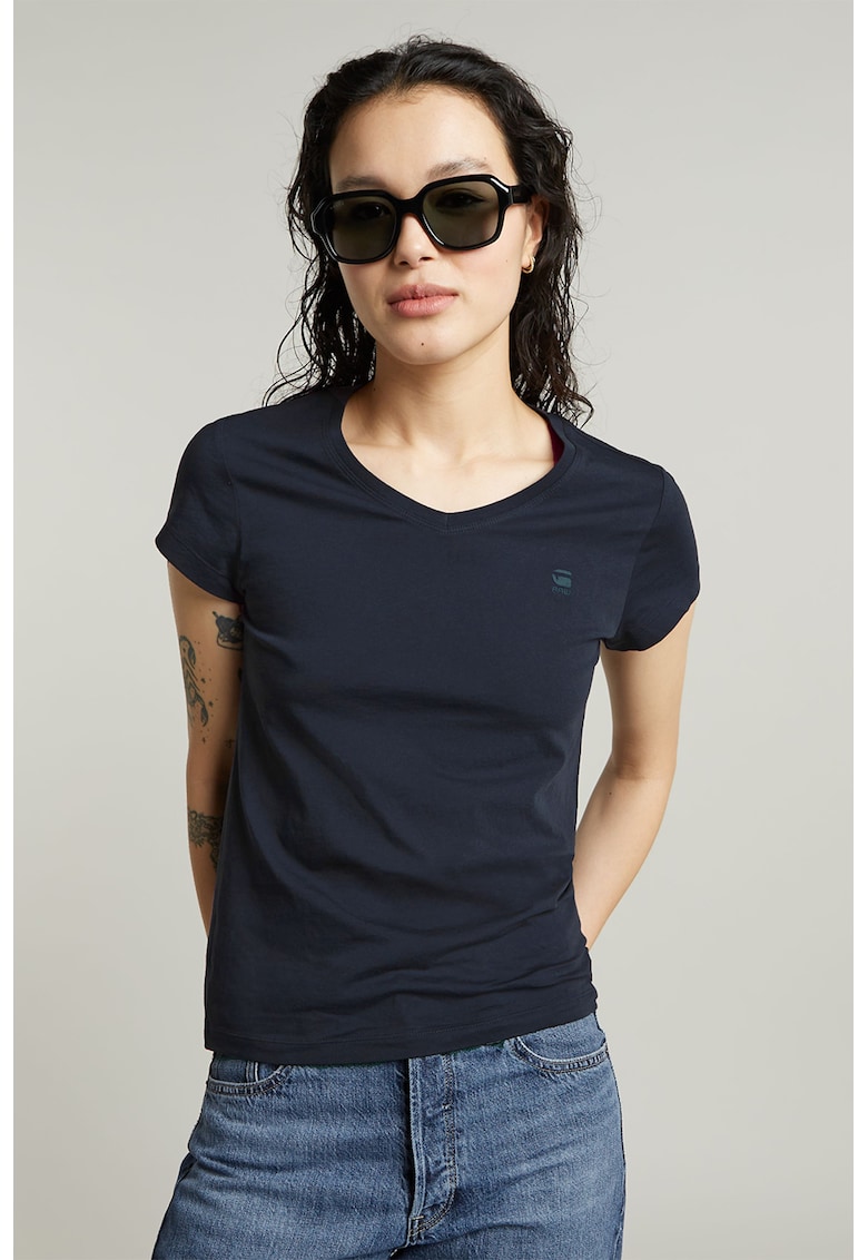 Oferte la Tricou de bumbac organic cu decolteu in V Eyben - Albastru ultramarin