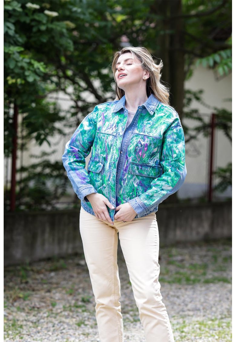 Oferte la Jacheta din denim pictata - Verde/Albastru