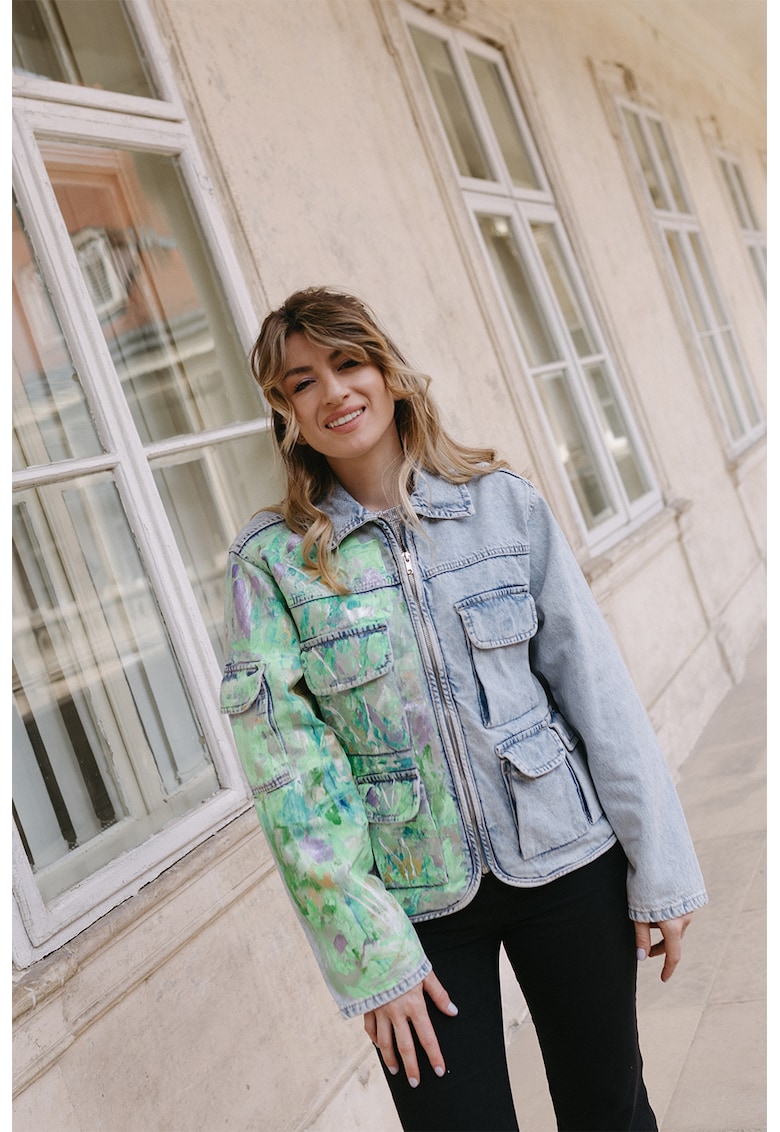Oferte la Jacheta din denim cu fermoar - Verde/Albastru deschis
