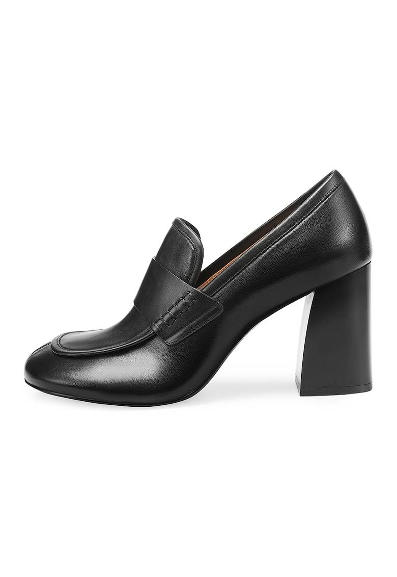 Oferte la Pantofi loafer de piele cu toc masiv - Negru