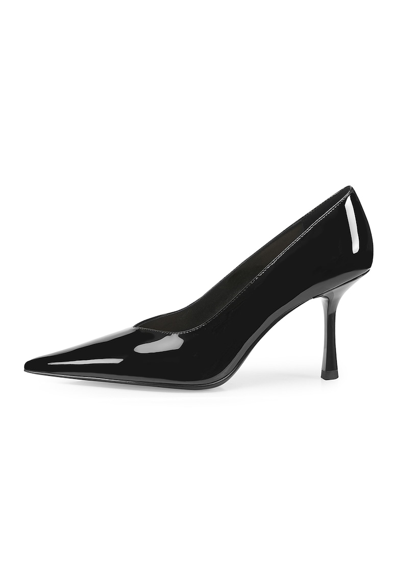 Oferte la Pantofi stiletto de piele lacuita cu varf ascutit - Negru