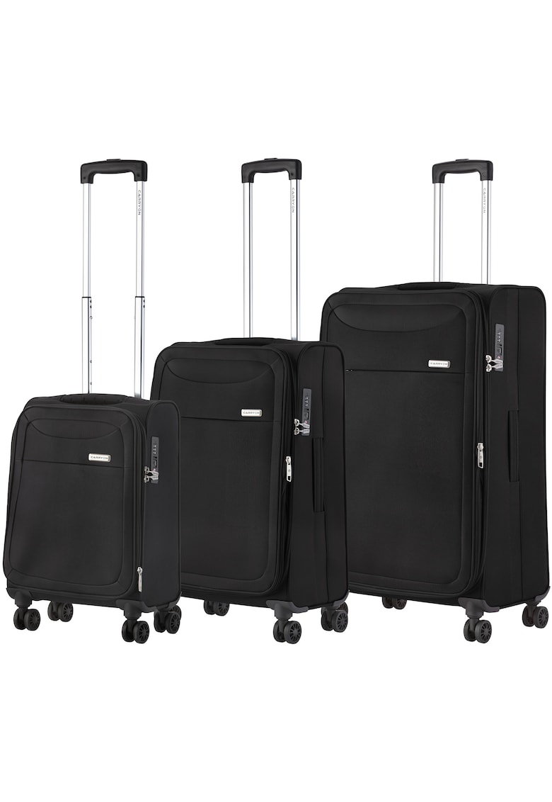 Oferte la Set trolere extensibile  Air - 1 bagaj de cabina si 2 de cala - poliester - +20% capacitate - cifru TSA - negru - 55 cm/66 cm/77 cm