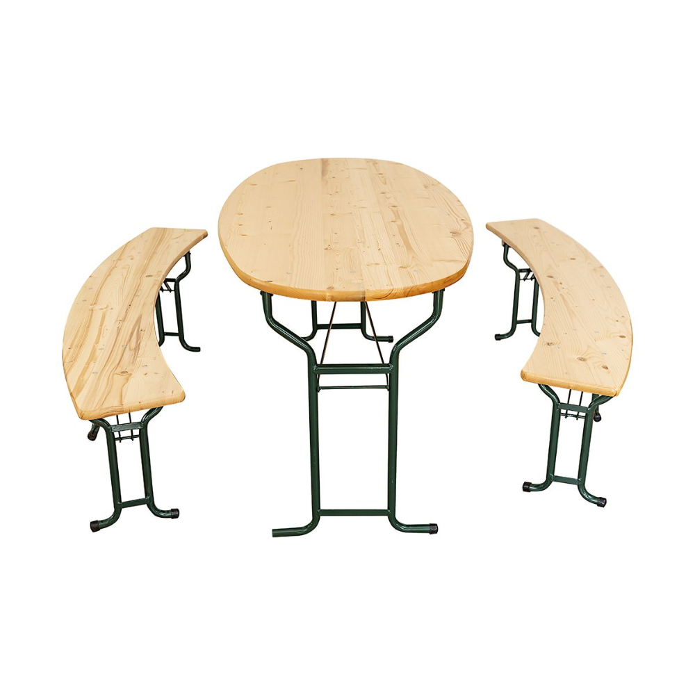 Oferte la Set masa pliabil Bucin Mob Venezia, masa si 2 banci, lemn masiv rasinoase, natur, 1.8 x 0.8 m