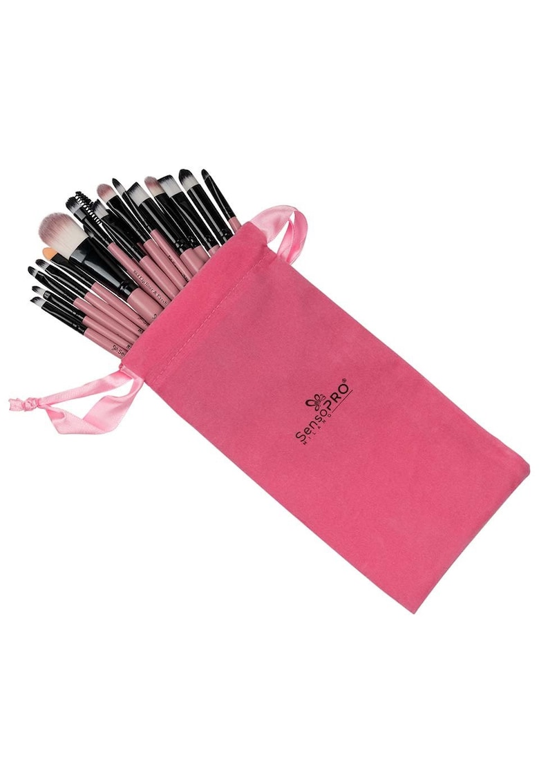 Set 20 pensule machiaj Pink - Husa depozitare inclusa