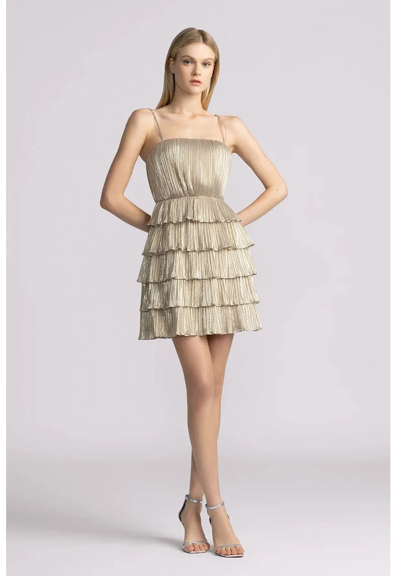 Oferte la Rochie mini cu volane si bretele reglabile - Auriu