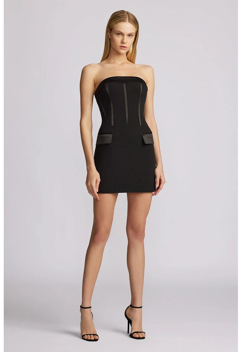 Oferte la Rochie mini tip corset cu buzunare frontale - Negru