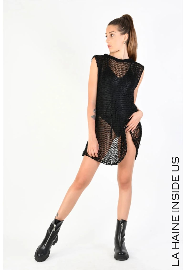 Oferte la Rochie mini din plasa fara maneci - Negru