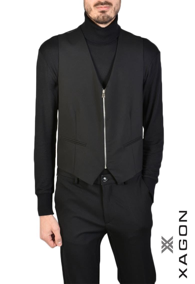 Oferte la Vestă cu două buzunare în față și închidere cu fermoar - Negru